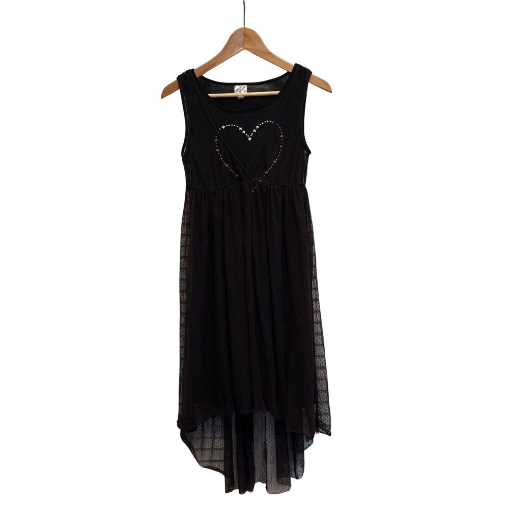 D-Signed Disney Black Mesh Metallic Heart Sleeveless Stretch Children's Dress XL